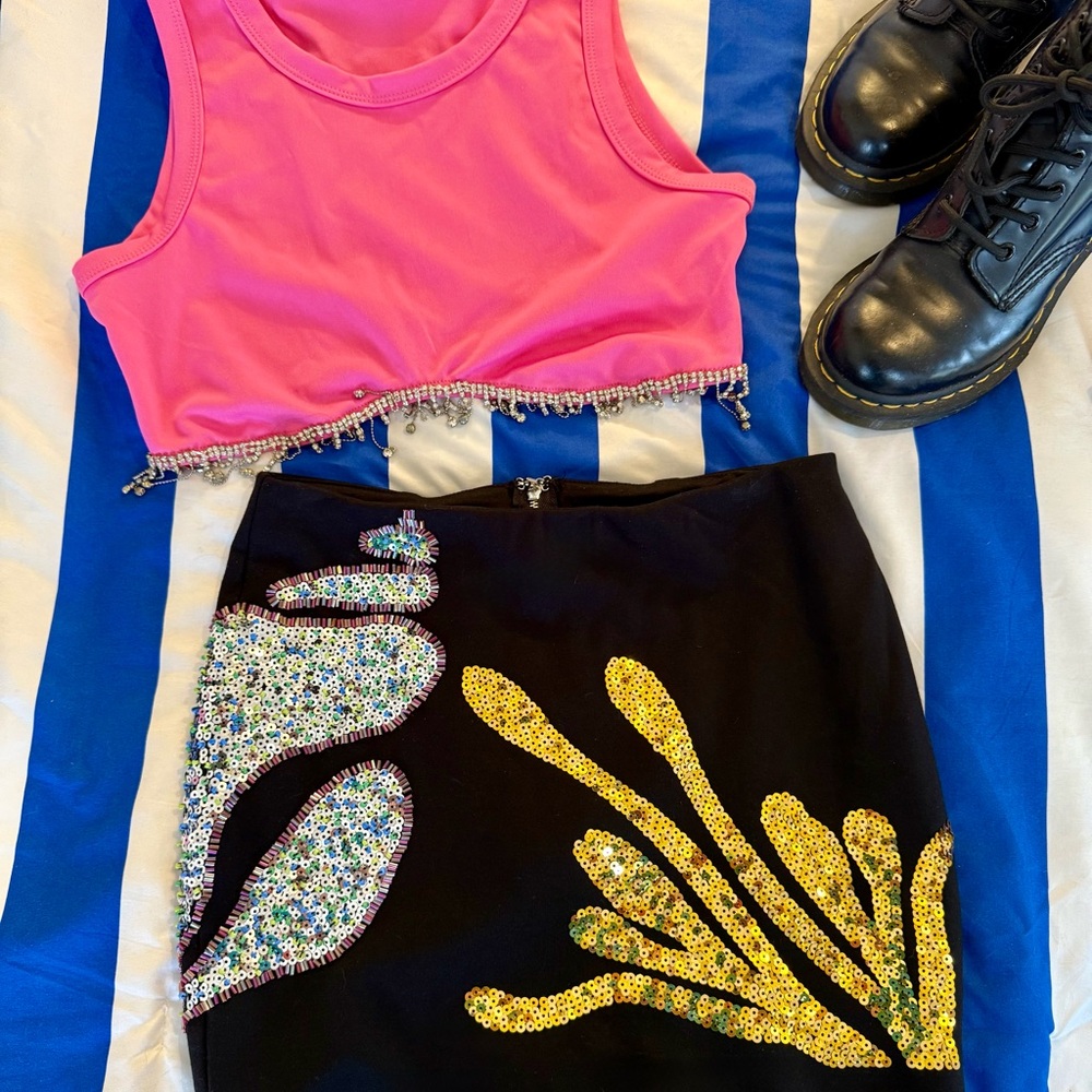 Black Sequin Skirt Set